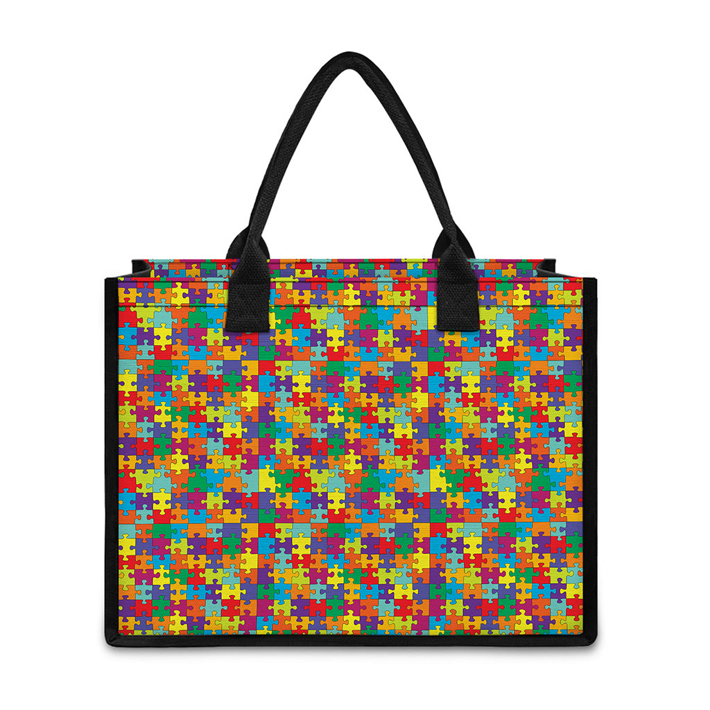 Colorful Autism Awareness Puzzle Print Canvas Tote Bag