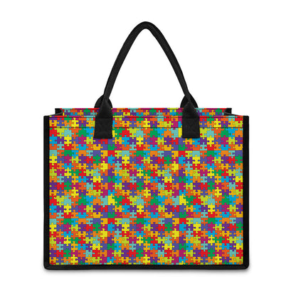 Colorful Autism Awareness Puzzle Print Canvas Tote Bag