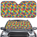Colorful Autism Awareness Puzzle Print Car Windshield Sun Shade