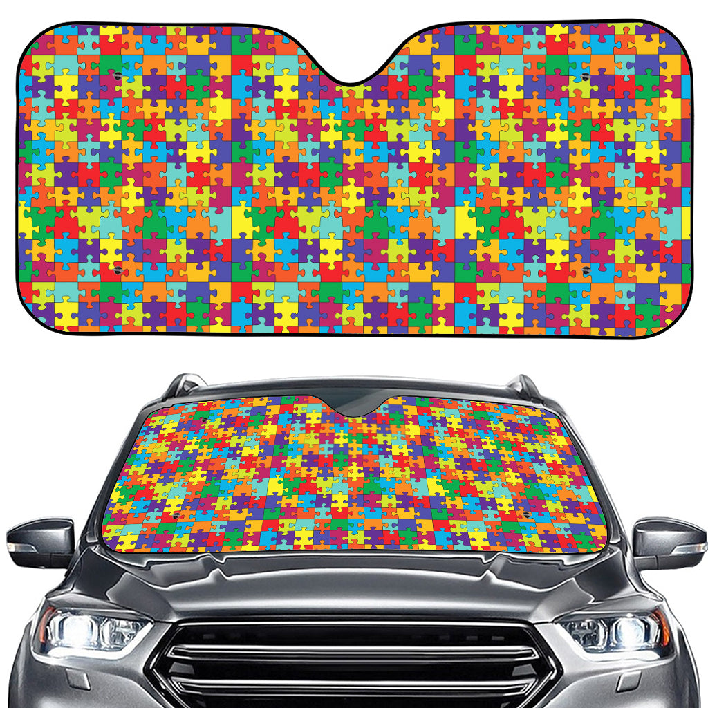 Colorful Autism Awareness Puzzle Print Car Windshield Sun Shade