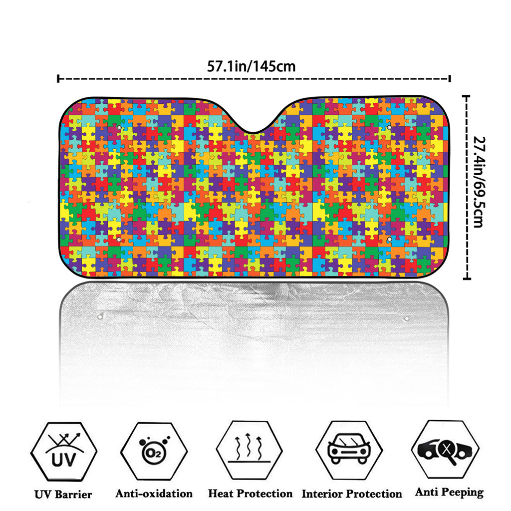 Colorful Autism Awareness Puzzle Print Car Windshield Sun Shade