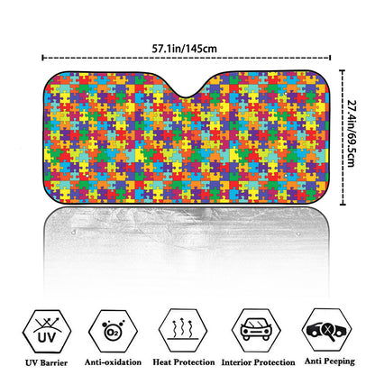 Colorful Autism Awareness Puzzle Print Car Windshield Sun Shade