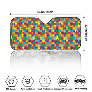 Colorful Autism Awareness Puzzle Print Car Windshield Sun Shade