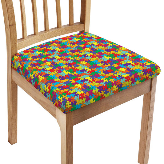 Colorful Autism Awareness Puzzle Print Chair Cushion Cover