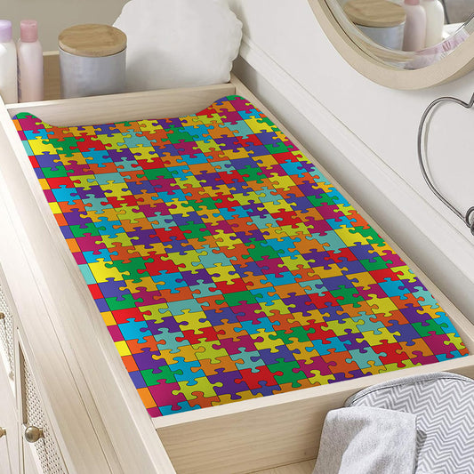 Colorful Autism Awareness Puzzle Print Changing Pad Cover