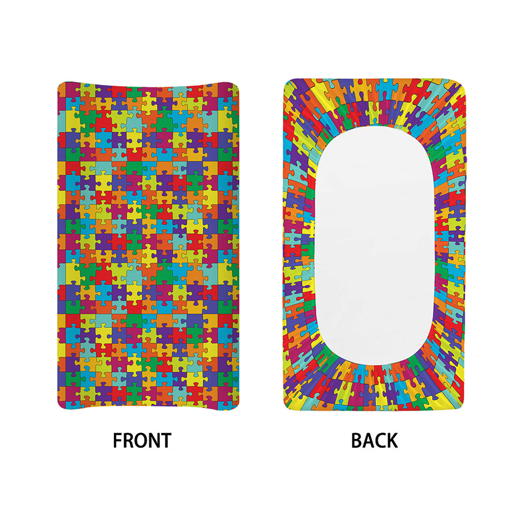 Colorful Autism Awareness Puzzle Print Changing Pad Cover
