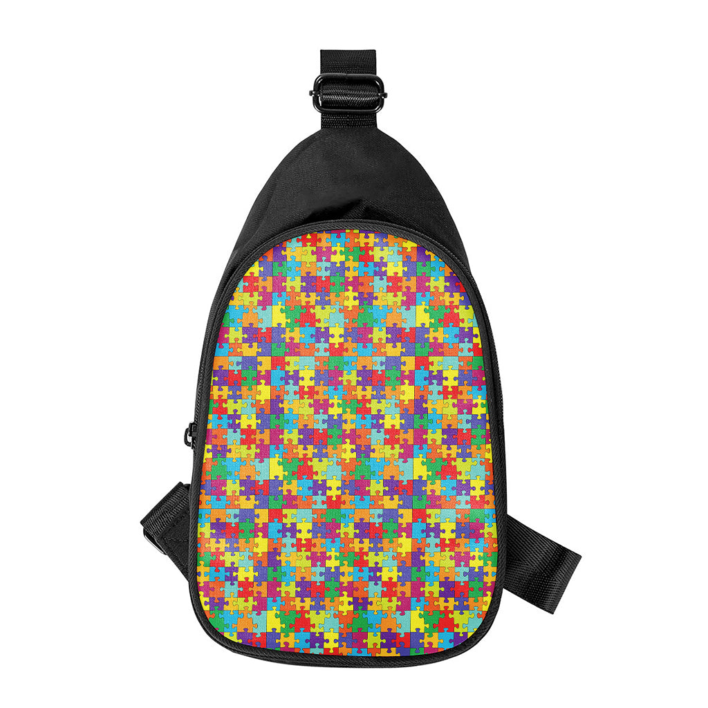 Colorful Autism Awareness Puzzle Print Chest Bag