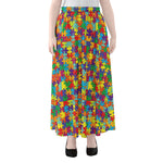 Colorful Autism Awareness Puzzle Print Chiffon Maxi Skirt