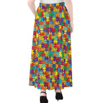 Colorful Autism Awareness Puzzle Print Chiffon Maxi Skirt