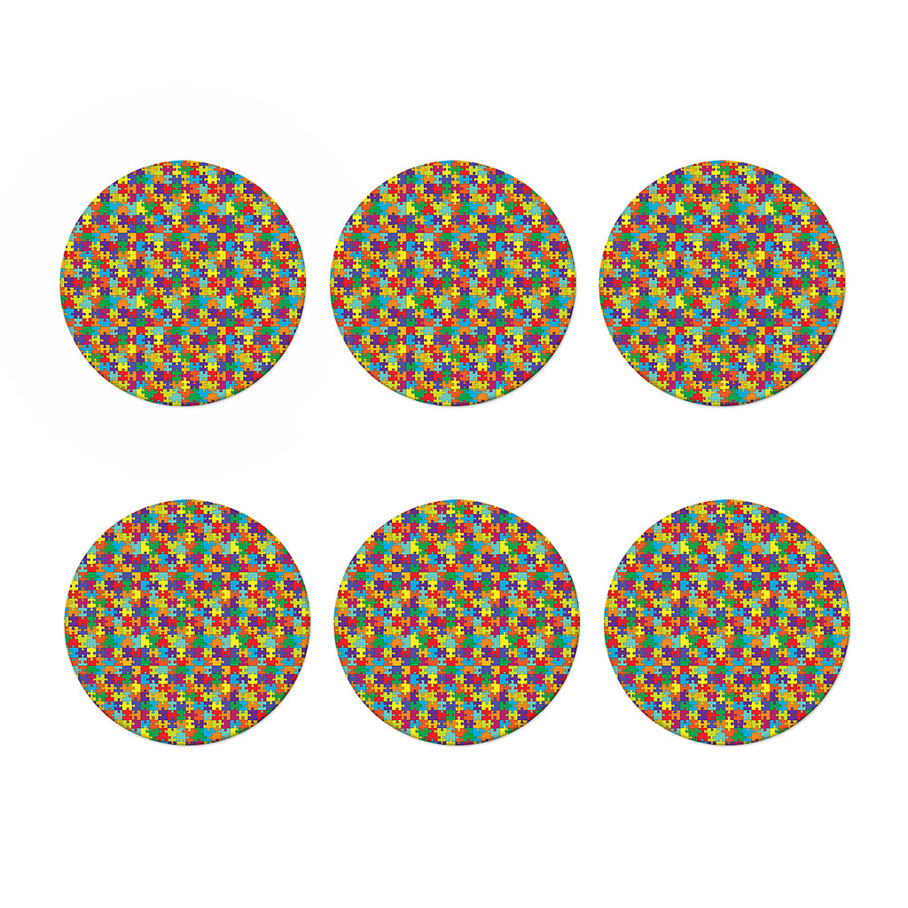 Colorful Autism Awareness Puzzle Print Coaster Set