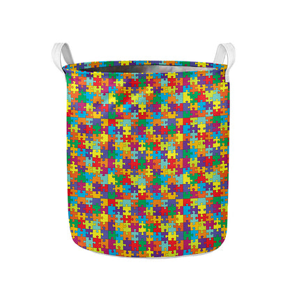 Colorful Autism Awareness Puzzle Print Collapsible Laundry Basket