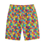 Colorful Autism Awareness Puzzle Print Cotton Shorts