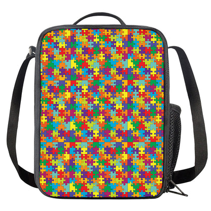 Colorful Autism Awareness Puzzle Print Crossbody Lunch Bag