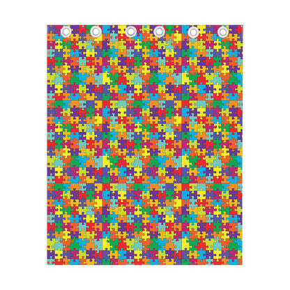 Colorful Autism Awareness Puzzle Print Curtain