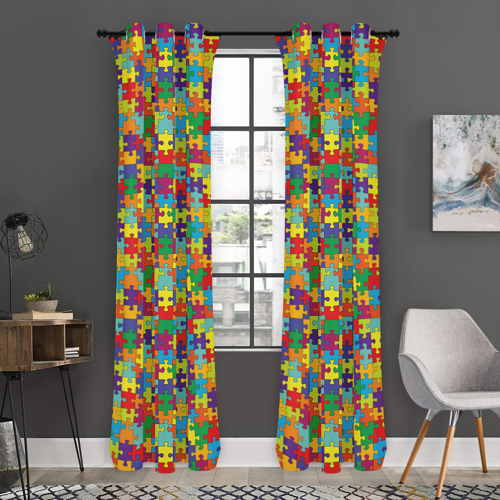 Colorful Autism Awareness Puzzle Print Curtain