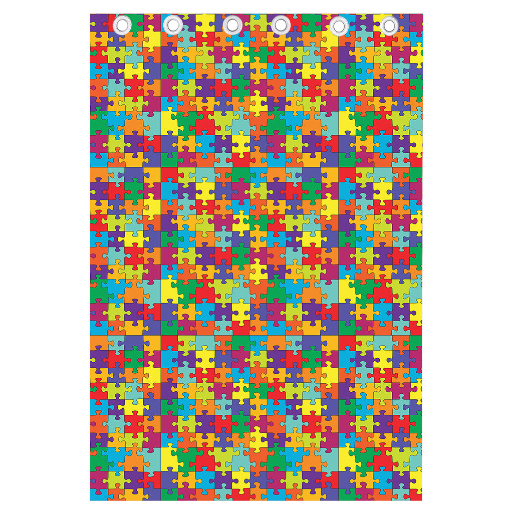 Colorful Autism Awareness Puzzle Print Curtain