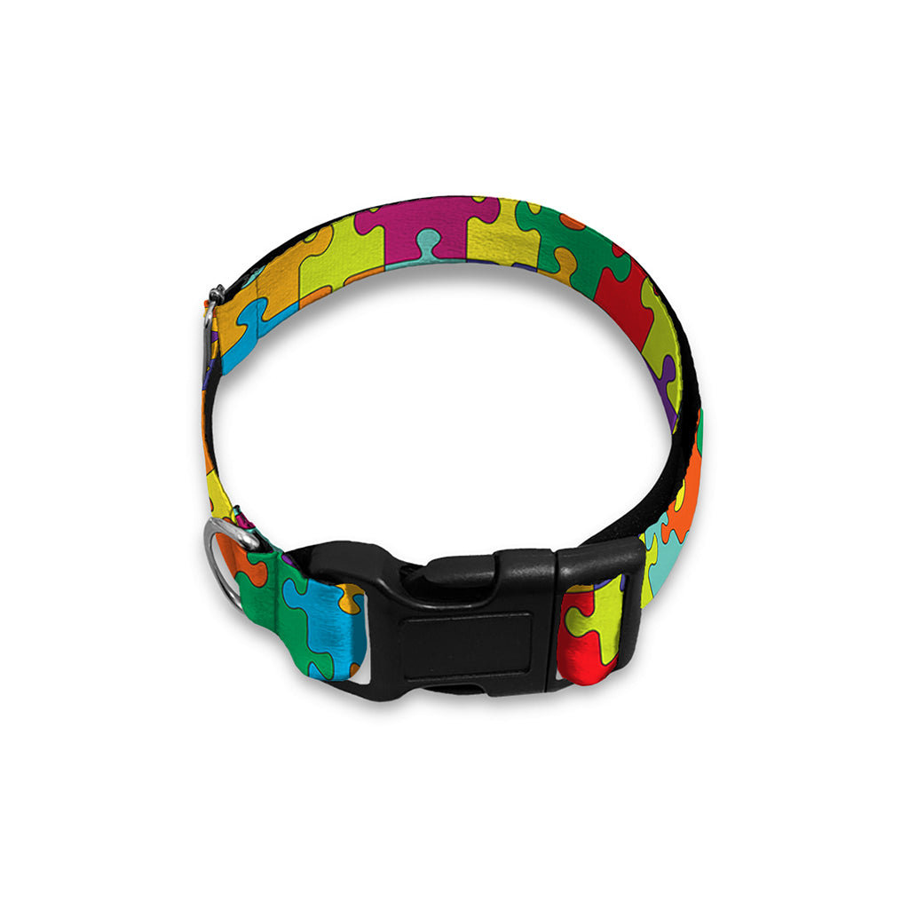 Colorful Autism Awareness Puzzle Print Dog Collar