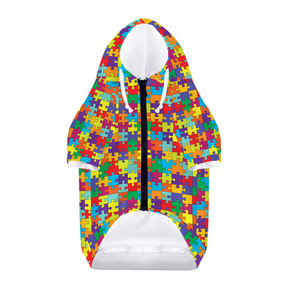 Colorful Autism Awareness Puzzle Print Dog Zip Up Hoodie