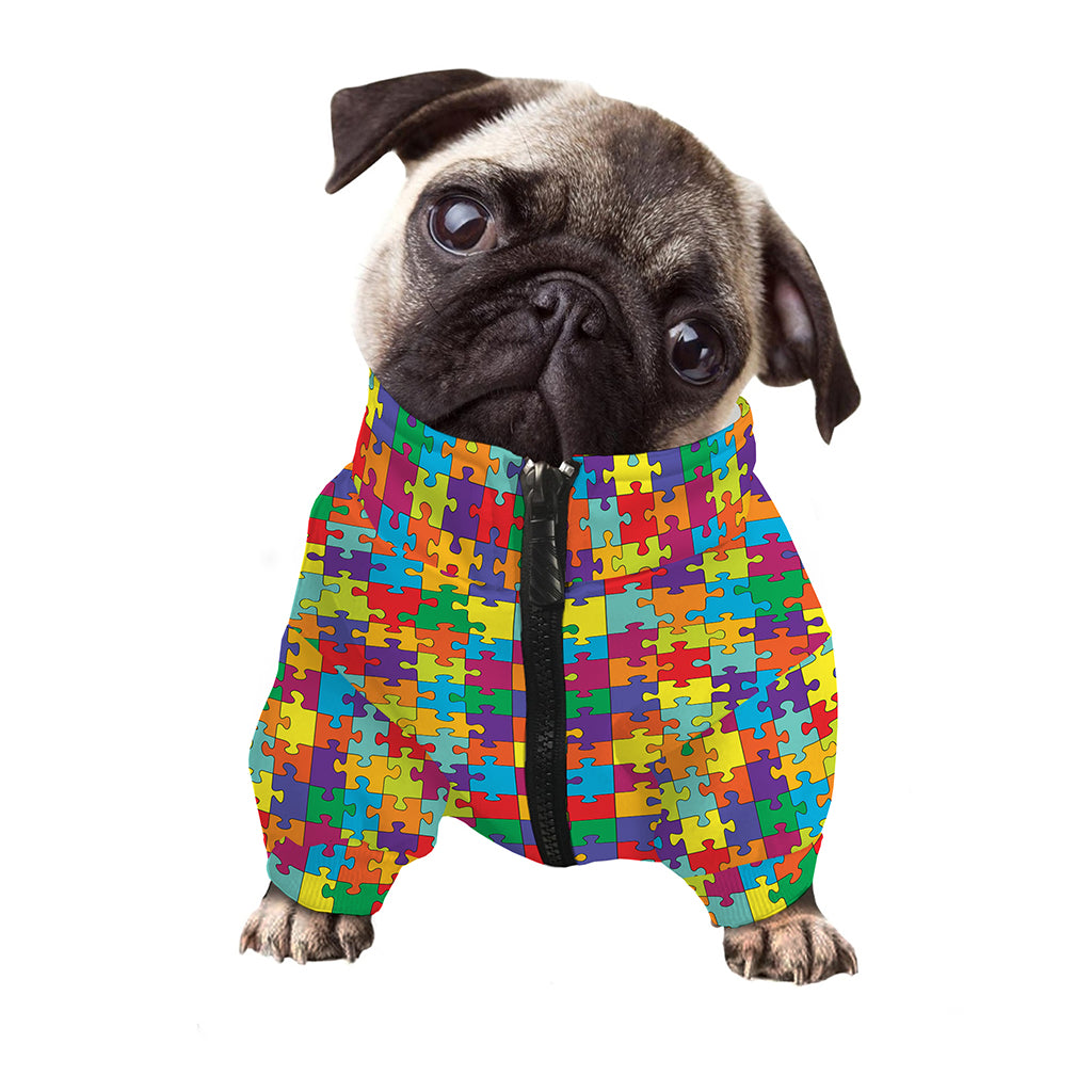 Colorful Autism Awareness Puzzle Print Dog Zip Up Jacket