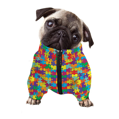 Colorful Autism Awareness Puzzle Print Dog Zip Up Jacket