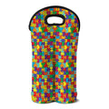 Colorful Autism Awareness Puzzle Print Double Neoprene Wine Tote