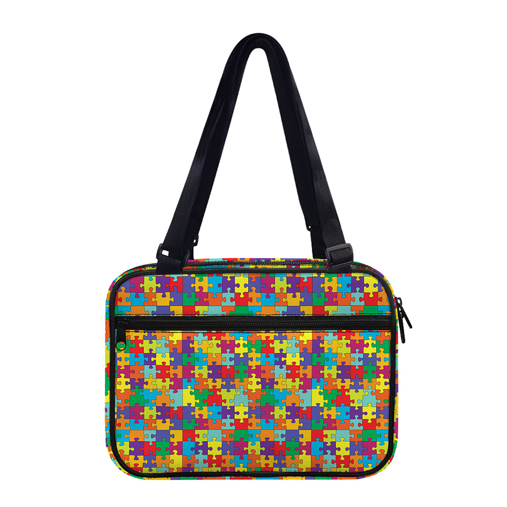 Colorful Autism Awareness Puzzle Print Double Strap Bible Bag