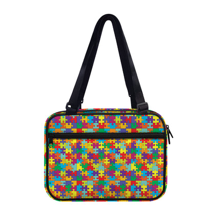 Colorful Autism Awareness Puzzle Print Double Strap Bible Bag