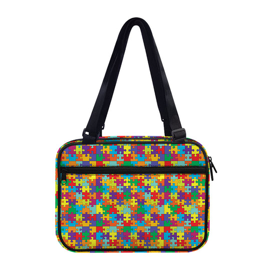 Colorful Autism Awareness Puzzle Print Double Strap Bible Bag