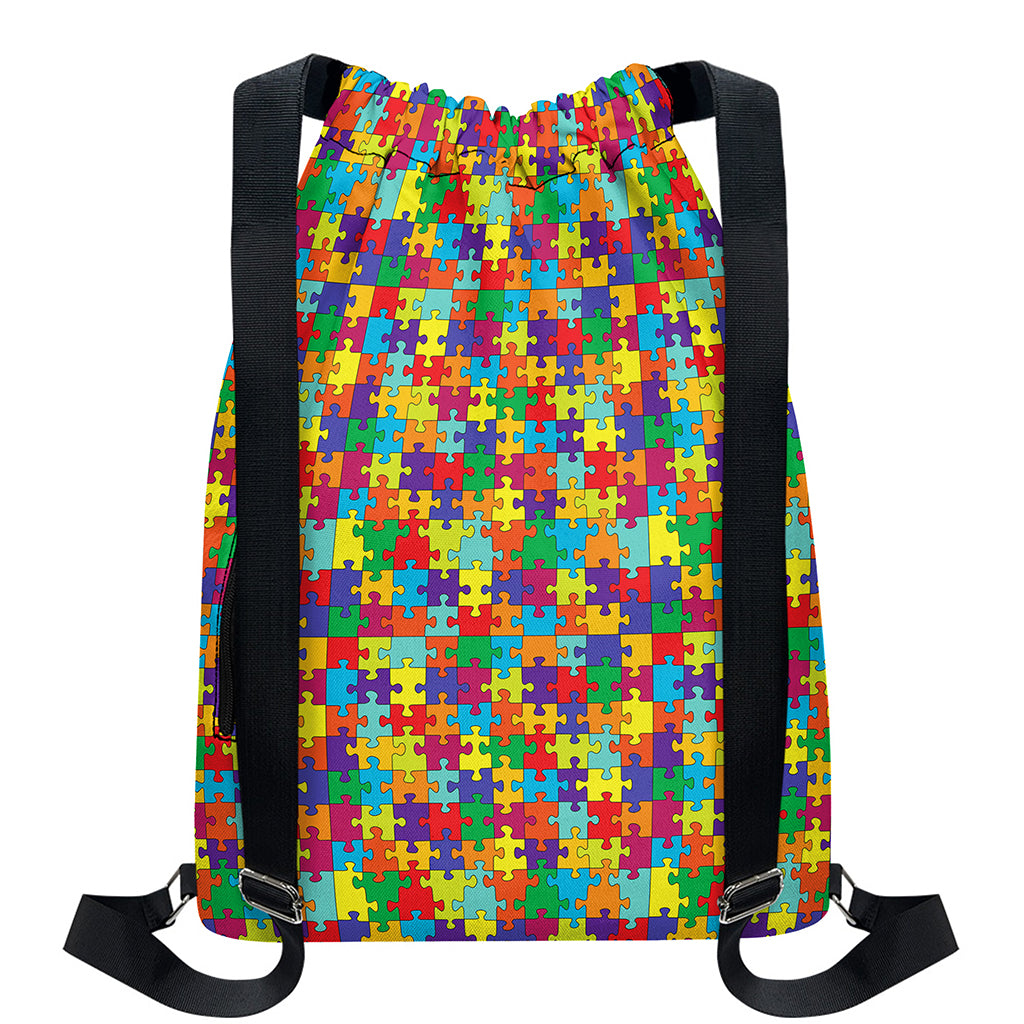 Colorful Autism Awareness Puzzle Print Drawstring Backpack
