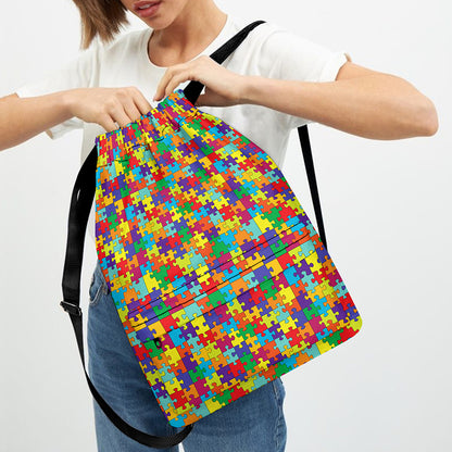 Colorful Autism Awareness Puzzle Print Drawstring Backpack