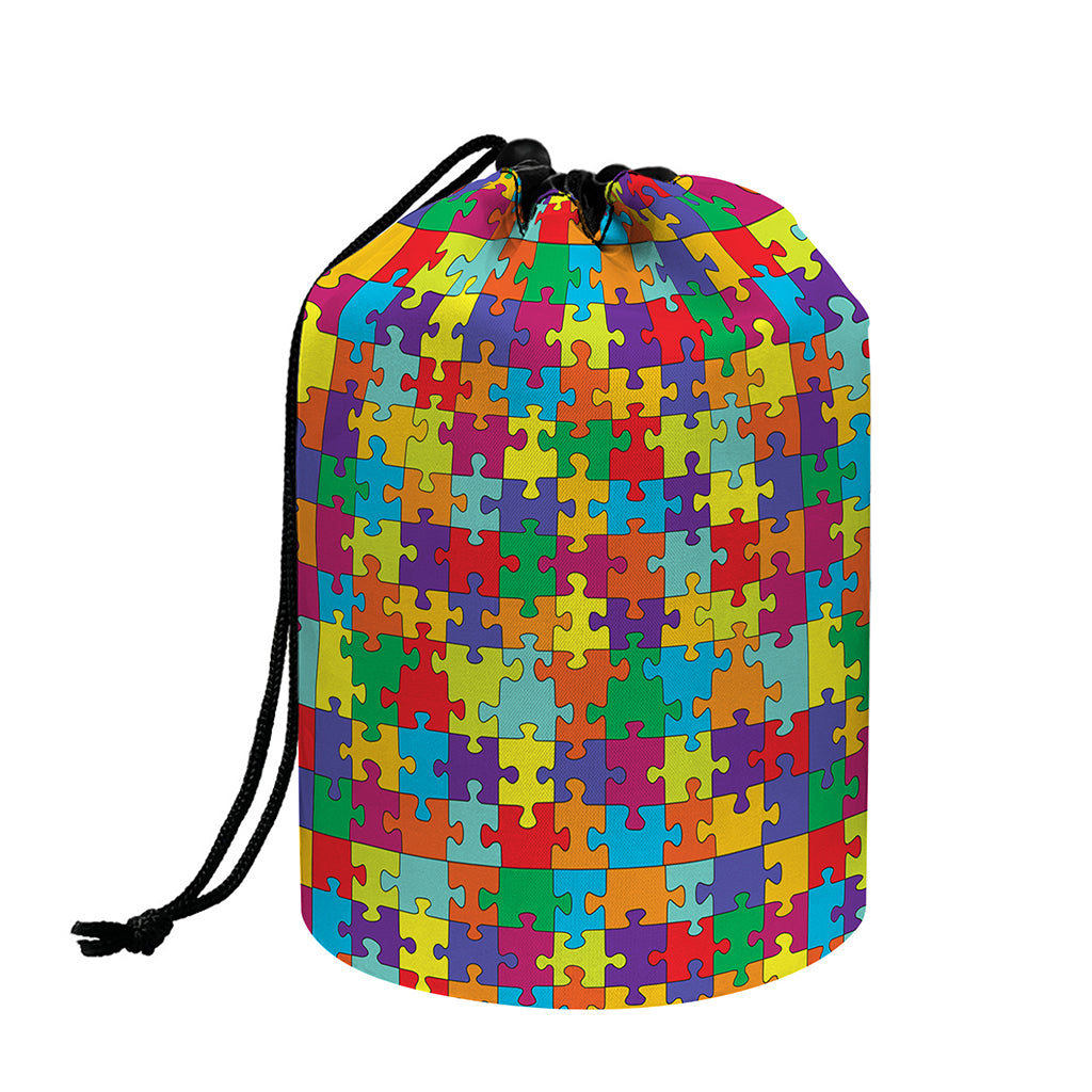 Colorful Autism Awareness Puzzle Print Drawstring Makeup Bag