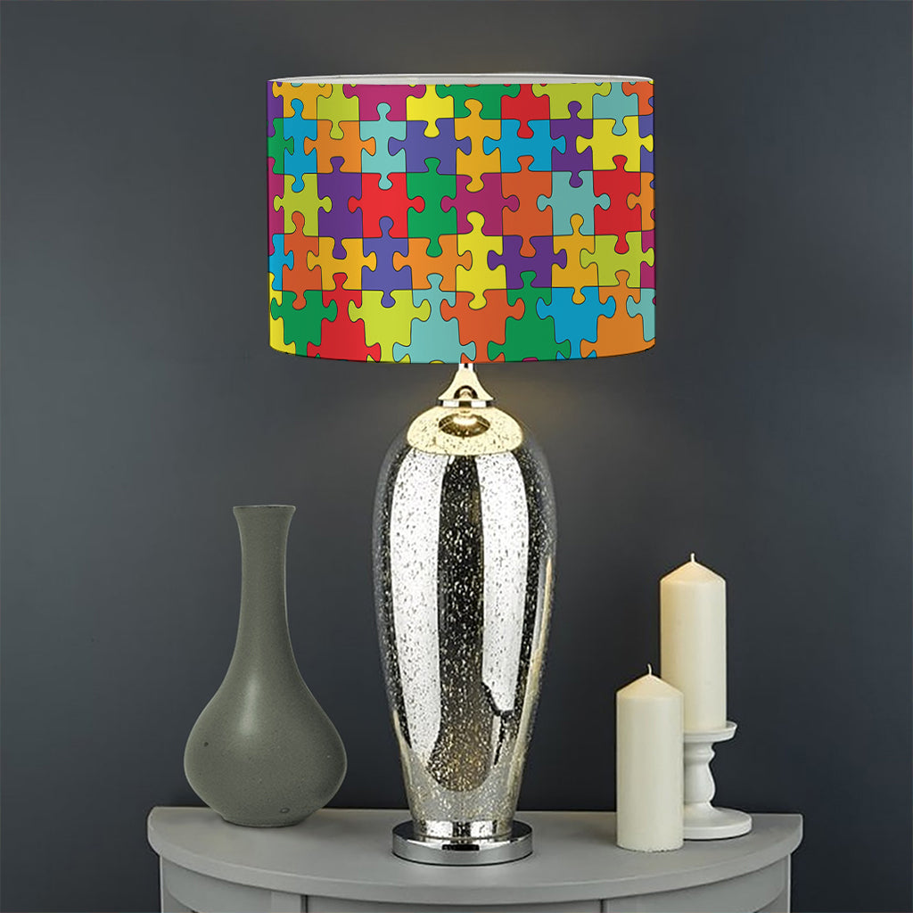 Colorful Autism Awareness Puzzle Print Drum Lamp Shade