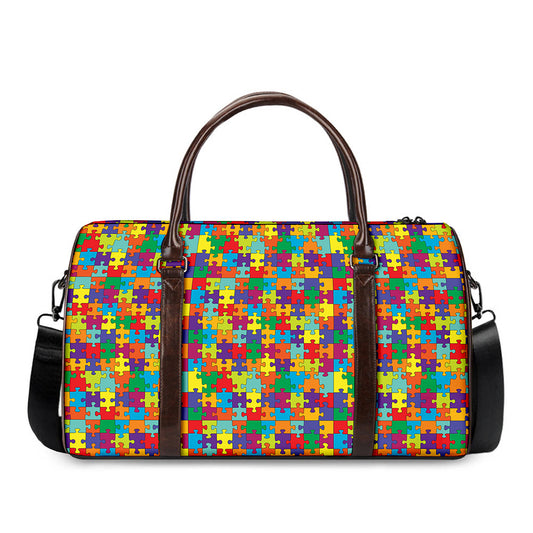 Colorful Autism Awareness Puzzle Print Duffle Bag