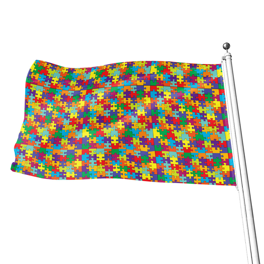 Colorful Autism Awareness Puzzle Print Flag