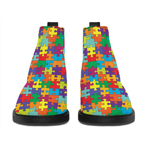 Colorful Autism Awareness Puzzle Print Flat Ankle Boots