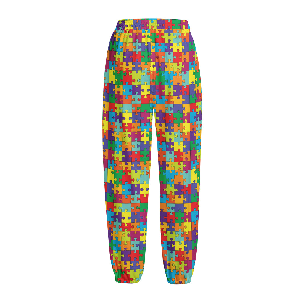 Colorful Autism Awareness Puzzle Print Fleece Lined Knit Pants