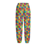 Colorful Autism Awareness Puzzle Print Fleece Lined Knit Pants