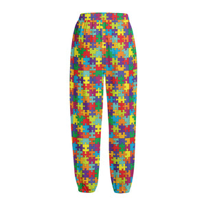 Colorful Autism Awareness Puzzle Print Fleece Lined Knit Pants