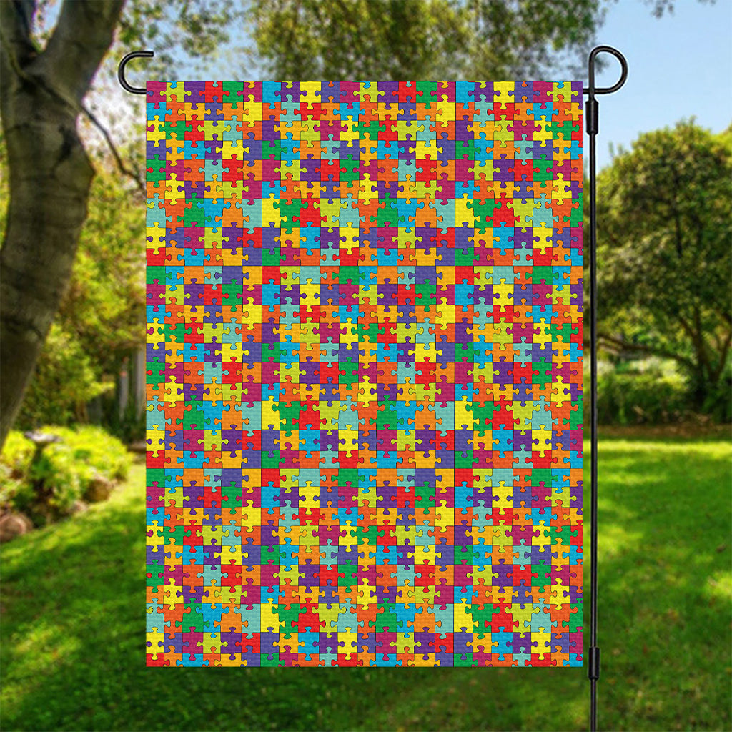 Colorful Autism Awareness Puzzle Print Garden Flag