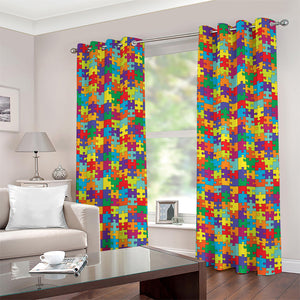 Colorful Autism Awareness Puzzle Print Grommet Curtains