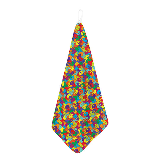 Colorful Autism Awareness Puzzle Print Hand Towel