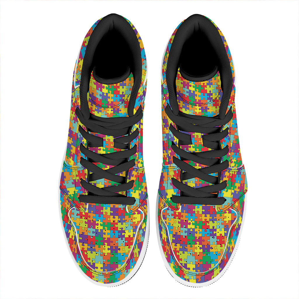Colorful Autism Awareness Puzzle Print High Top Leather Sneakers