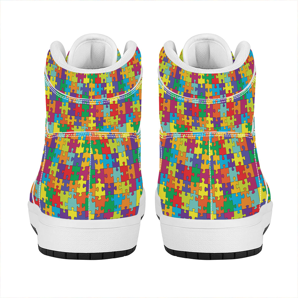 Colorful Autism Awareness Puzzle Print High Top Leather Sneakers