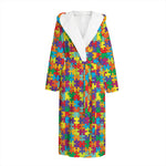 Colorful Autism Awareness Puzzle Print Hooded Bathrobe