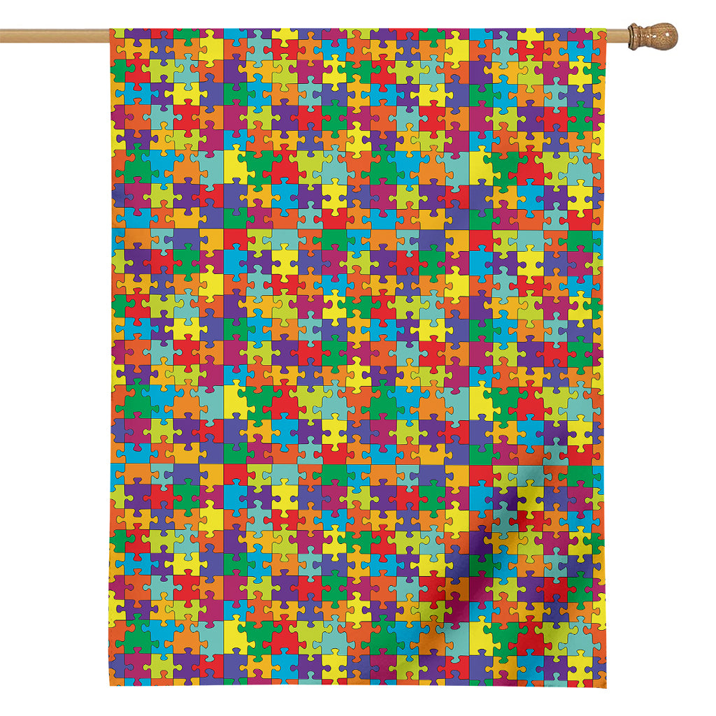 Colorful Autism Awareness Puzzle Print House Flag