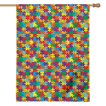 Colorful Autism Awareness Puzzle Print House Flag