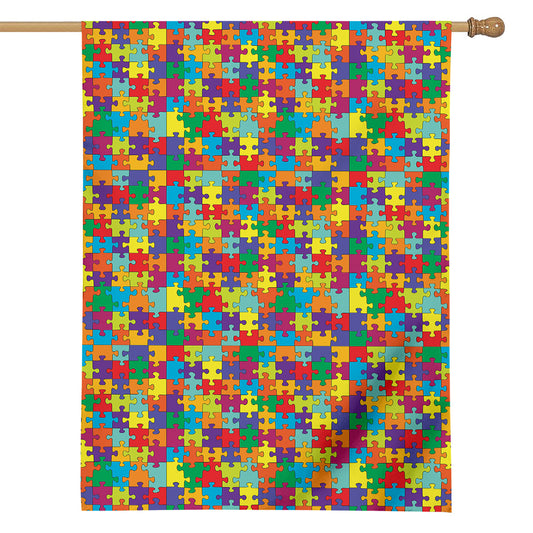Colorful Autism Awareness Puzzle Print House Flag