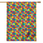 Colorful Autism Awareness Puzzle Print House Flag