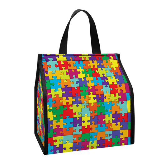 Colorful Autism Awareness Puzzle Print Insulated Lunch Tote