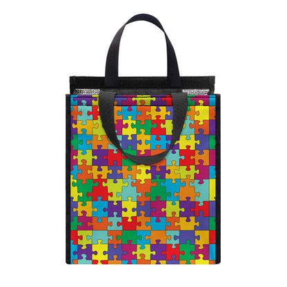 Colorful Autism Awareness Puzzle Print Insulated Lunch Tote